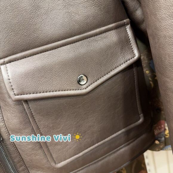 NWT Ralph Lauren Women's Fleece-Collar Faux-Leather Jacket Circuit Brown small - Picture 6 of 12